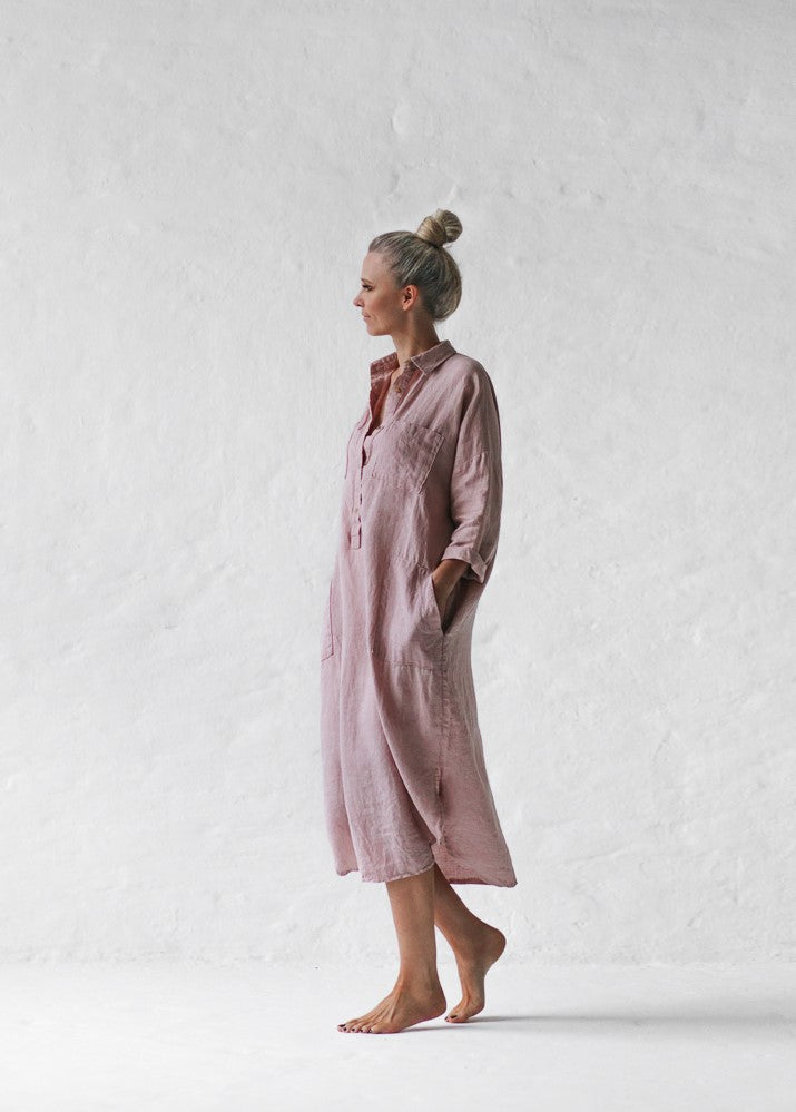 Pink linen hot sale shift dress