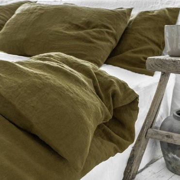 Olive Linen Duvet Cover Set | Oeko-Tex Certifed | Made in Europe