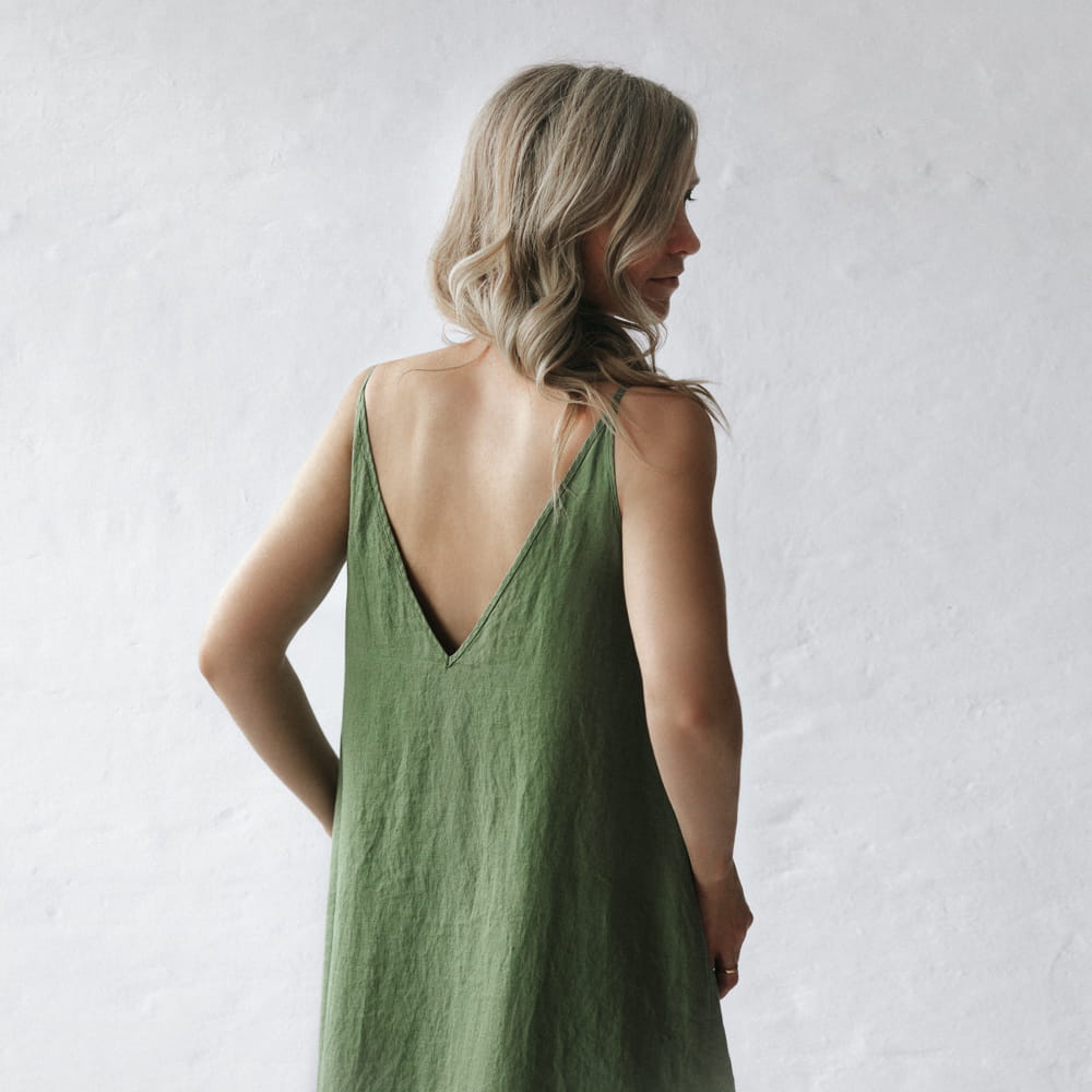 Nanami Linen dress Olive The Foxes Den